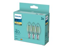 Philips Filamentti kynttilälamppu kirkas 40W B35 E14 x3, 4,3 W, 40 W, E14, 470 lm, 15000 h, Lämmin valkoinen