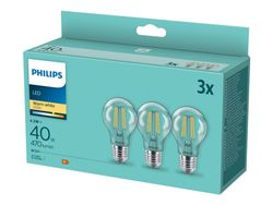Philips Hehkulankalamppu, kirkas 40W A60 E27 x3, 4,3 W, 40 W, E27, 470 lm, 15000 h, Lämmin valkoinen