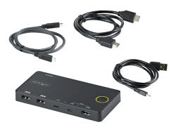 Startech 2 Port Hybrid USB-A + HDMI & USB-C KVM Switch, Single 4K 60Hz HDMI 2.0 Monitor, Compact Desktop and/or Laptop HDMI KVM Switch, USB Bus Pow...