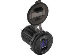 PeiYing bil-lader USB + USB-C med Quick Charge, Power Delivery og spenningsmåler 48W