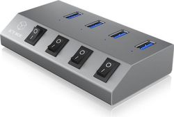ICY BOX IB-HUB1405 USB 3.0 Hub 4x USB Type-A-porter, av/på-bryter for hver port