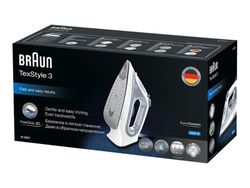 Braun TexStyle 3 SI 3054 GY - Dampstrykejern med automatisk slukking - såleplate: FreeGlide 3D SuperCeramic - 2400 W - grå