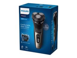 Philips Shaver 3000 Series S3242/12 Sähköparranajokone märkä- ja kuiva-ajoon, Parranajokone kääntyvällä päällä, Musta, Kulta, PowerCut blade system...