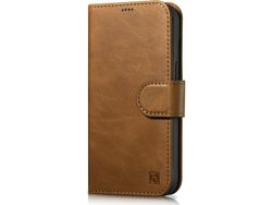 iCarer Oil Wax Wallet Case 2-i-1 deksel til iPhone 14 Pro - anti-RFID lær flipetui, brun (WMI14220722-TN)