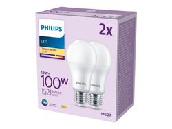 Philips Lamppu 100W A65 E27 x2, 13 W, 100 W, E27, 1521 lm, 15000 h, Lämmin valkoinen