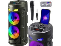 Defender CRASHBOOM Bluetooth 16W MP3/FM/SD/USB/AUX/TWS/LED/MIC/LCD KARAOKE speaker black + microphone + remote control