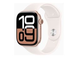 Apple Watch Series 10 (GPS + Cellular) - 46 mm - guldrosa aluminium - smart klocka med sportband - fluoroelastomer - lätt rouge - bandstorlek: M/L ...