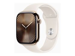 Apple Watch Series 10 (GPS + Cellular) - 46 mm - guld titan - smart klocka med sportband - fluoroelastomer - starlight - bandstorlek: S/M - 64 GB -...