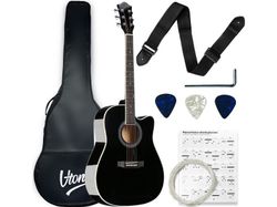 V-TONE AG TWO BK akustisk gitarr 4/4 svart set plektrum rem extra strängar fodral ackord stämnyckel