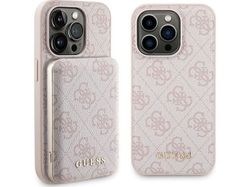 Deklas Set Guess GUBPM5P15X4GEMGP iPhone 15 Pro Max 6,7" hardcase + Powerbank 5000mAh MagSafe rosa/rosa 4G metalllogo
