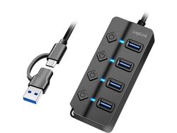 LogiLink USB 3.2 Gen1 Hub 4-porters av/på bryter svart