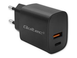 Qoltec Power Pro - Strømadapter - GaN, 5-20V, 1.5-3A - 30 watt - 3 A - Fast Charge - 2 utgangskontakter (USB-C, USB) - svart
