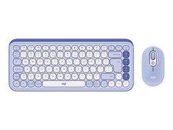 Logitech POP Icon Combo - Tastatur- og mussett - trådløs - Bluetooth LE - QWERTY - US International - lilla, elfenbenshvit