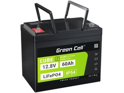 Green Cell LFPGC12V60AH, 12,8 V, 60 Ah, 768 wh, 10 År, Svart, Grön, 90 A