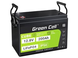 Green Cell LFPGC12V200AH, Lithium Iron Phosphate (LiFePO4), 12,8 V, Sort, Grønn, 200 Ah, 2560 Wh, 10 år