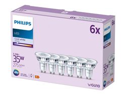 Philips Kohdelamppu 35W PAR16 GU10 x6, 3,5 W, 35 W, GU10, 275 lm, 15000 h, Viileä valkoinen