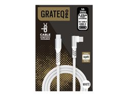 GRATEQ PRO - USB-kabel - USB-C (hann) til USB-C (hann) vinklet - 5 A - 2.25 m - USB Power Delivery (240 W) - hvit