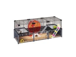 Ferplast Stor Hamsterbur - Musbur & Hamsterhus - Metallnät - med tillbehör - modulär - Multipla Hamster, 107,5 x 37,5 x h 42 CM