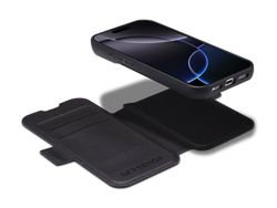 Screenor First - Lommebok for mobiltelefon - 2-i-1 - MagSafe-samsvar - lær, termoplast-polyuretan (TPU) - svart - for Apple iPhone 17 Pro