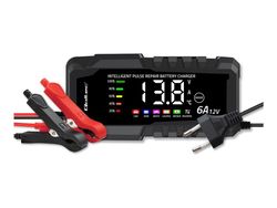 Qoltec Intelligent - Batteriladdare - 12V, likriktare med reparationsfunktion för AGM GEL LiFePO4-batteri, LCD - AC 220-240 V - utgångskontakter: 2...