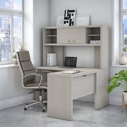 Bush Business Furniture Echo L Shaped Desk with Hutch in Gray Sand - ECH031GS