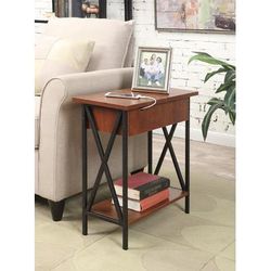 Tucson Flip Top End Table with Charging Station and Shelf in Black / Cherry Finish - Convenience Concepts 161859