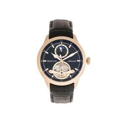 Heritor Automatic Gregory Semi-Skeleton Leather-Band Watch Rose Gold/Black One Size HERHR8105