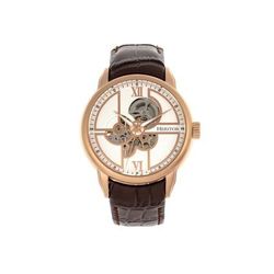 Heritor Automatic Sanford Semi-Skeleton Leather-Band Watch Rose Gold/Brown One Size HERHR8304