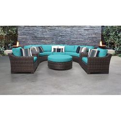 kathy ireland Homes & Gardens River Brook 8 Piece Outdoor Wicker Patio Furniture Set 08h in Aqua - TK Classics River-08H-Aruba