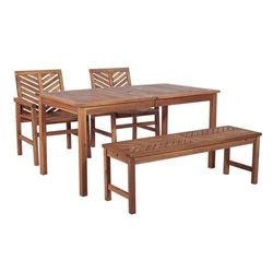 4-Piece Chevron Outdoor Patio Dining Set - Brown - Walker Edison OW4DGVINBR