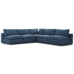 Commix Down Filled Overstuffed 5-Pc Sectional Sofa Set in Azure - East End Imports EEI-3360-AZU