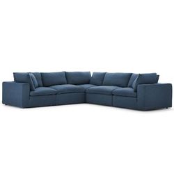 Commix Down Filled Overstuffed 5-Pc Sectional Sofa Set in Azure - East End Imports EEI-3359-AZU