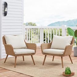 Landon 2Pc Outdoor Wicker Chair Set Light Brown - 2 Chairs - Crosley CO7185-LB