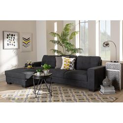 Baxton Studio Langley Modern Dark Grey Fabric Sectional Sofa /w Left Facing Chaise - J099C-Dark Grey-LFC