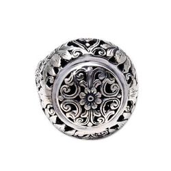 Garden Dome,'Floral Sterling Silver Domed Ring from Bali'