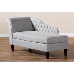 Baxton Studio Florent Modern & Contemporary Grey Fabric Upholstered Black Finished Chaise Lounge - CFCL2-Grey/Black-KD Chaise