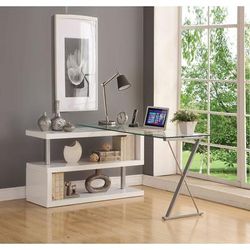 Buck Desk w/ Swivel in White High Gloss & Clear Glass - Acme Furniture 92368