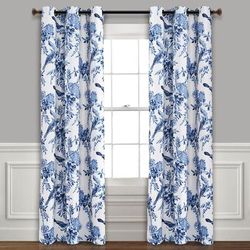 Farmhouse Bird & Flower Insulated Grommet Blackout Window Curtain Panels White/Blue 38X95 Set - Lush Decor 16T004503