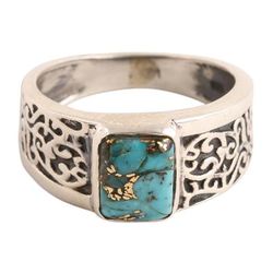 Bold Vine,'Men's Composite Turquoise Sterling Silver Band Ring'