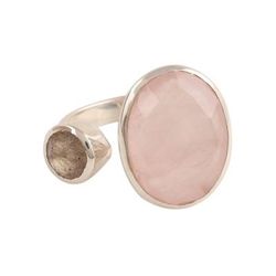 Stylish Allure,'Rose Quartz and Labradorite Wrap Ring from India'