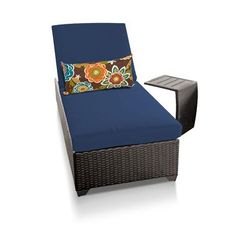 Classic Chaise Outdoor Wicker Patio Furniture w/ Side Table in Navy - TK Classics Classic-1X-St-Navy