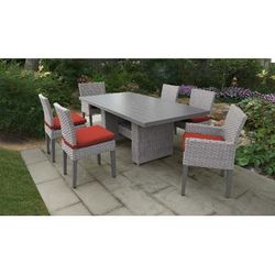 Florence Rectangular Outdoor Patio Dining Table w/ 4 Armless Chairs and 2 Chairs w/ Arms in Terracotta - TK Classics Florence-Dtrec-Kit-4Adc2Dcc-Terracotta