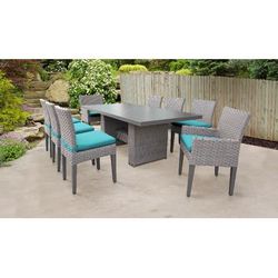 Monterey Rectangular Outdoor Patio Dining Table w/ 6 Armless Chairs And 2 Chairs W/ Arms in Aruba - TK Classics Monterey-Dtrec-Kit-6Adc2Dcc-Aruba