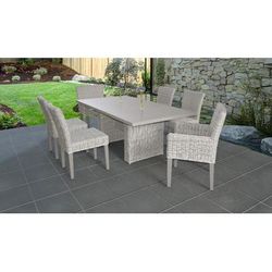 Coast Rectangular Outdoor Patio Dining Table w/ with 4 Armless Chairs and 2 Chairs w/ Arms in Vanilla Creme - TK Classics Coast-Dtrec-Kit-4Adc2Dc