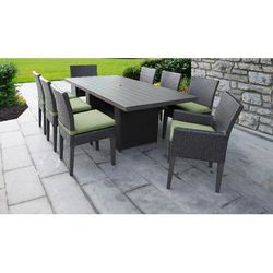 Barbados Rectangular Outdoor Patio Dining Table w/ 6 Armless Chairs And 2 Chairs W/ Arms in Cilantro - TK Classics Barbados-Dtrec-Kit-6Adc2Dcc-Cilantro