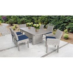 Coast Rectangular Outdoor Patio Dining Table w/ with 4 Armless Chairs and 2 Chairs w/ Arms in Navy - TK Classics Coast-Dtrec-Kit-4Adc2Dcc-Navy