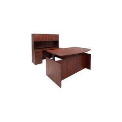Adjustable Height Bow Front U-Shaped Desk w/Hutch in Cherry