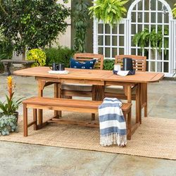 4 Piece Patio Dining Table Set in Brown - Walker Edison OWD4SDBR