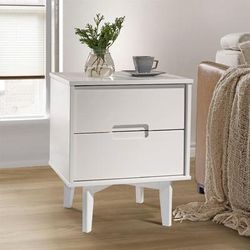 2-Drawer Groove Handle Wood Nightstand in White - Walker Edison BR2DSLNSWH