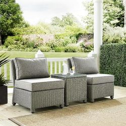 Bradenton 3Pc Outdoor Wicker Chair Set Bradenton Gray Outdoor Wicker - Side Table & 2 Armless Chairs - Crosley KO70174GY-GY